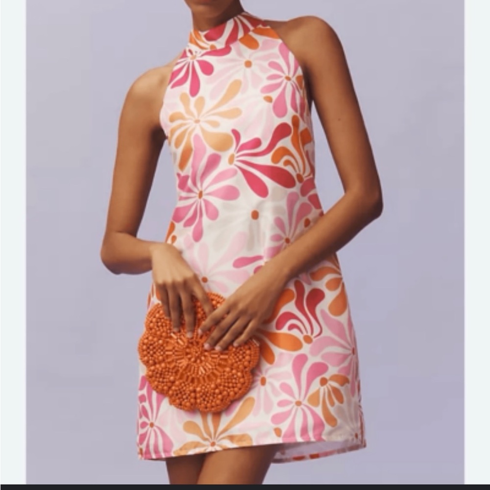 Hutch x Anthropologie Abstract Floral Jones Mini Halter Dress Large - Picture 3 of 10